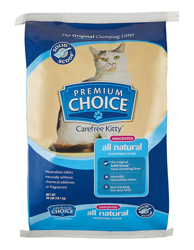 Premium Choice Carefree Kitty  Unscented Solid Scoop Clumping All Natural Cat Litter (16 lb Jug)